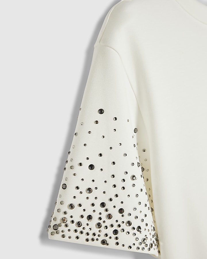 White Embellished Short Sleeve T-Shirt