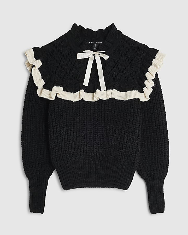 Black Frill Detail Bow Jumper