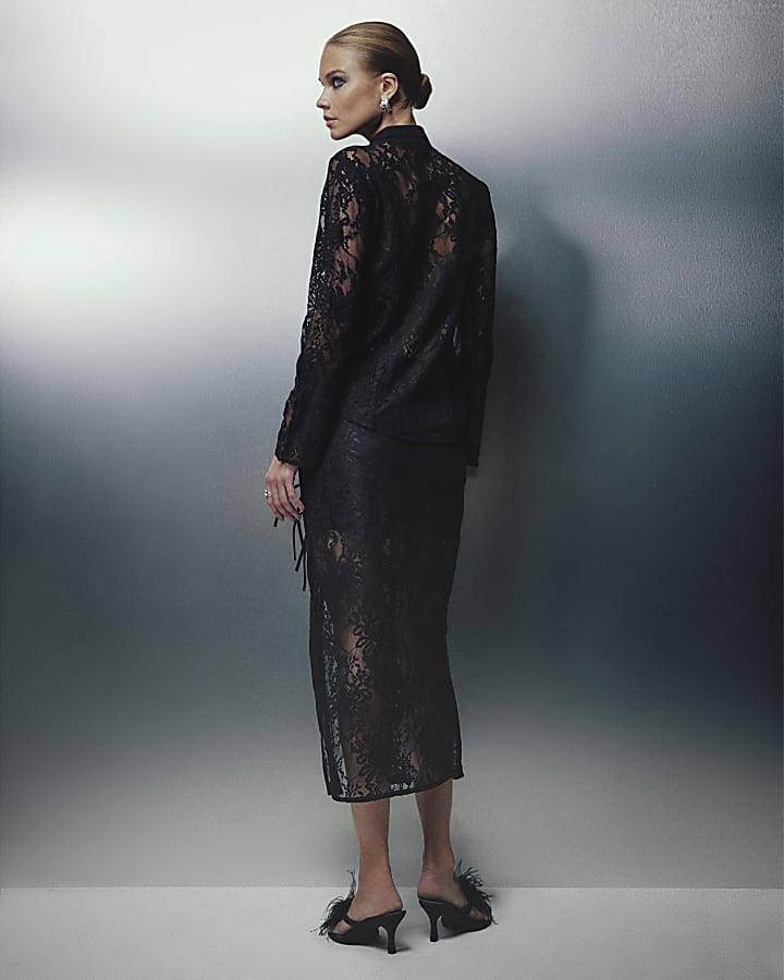 Black Lace Frogging Detail Skirt