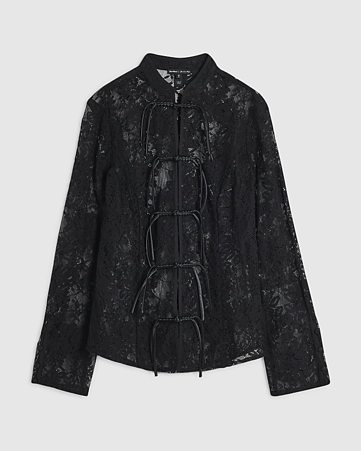 Black Lace Frogging Detail Top