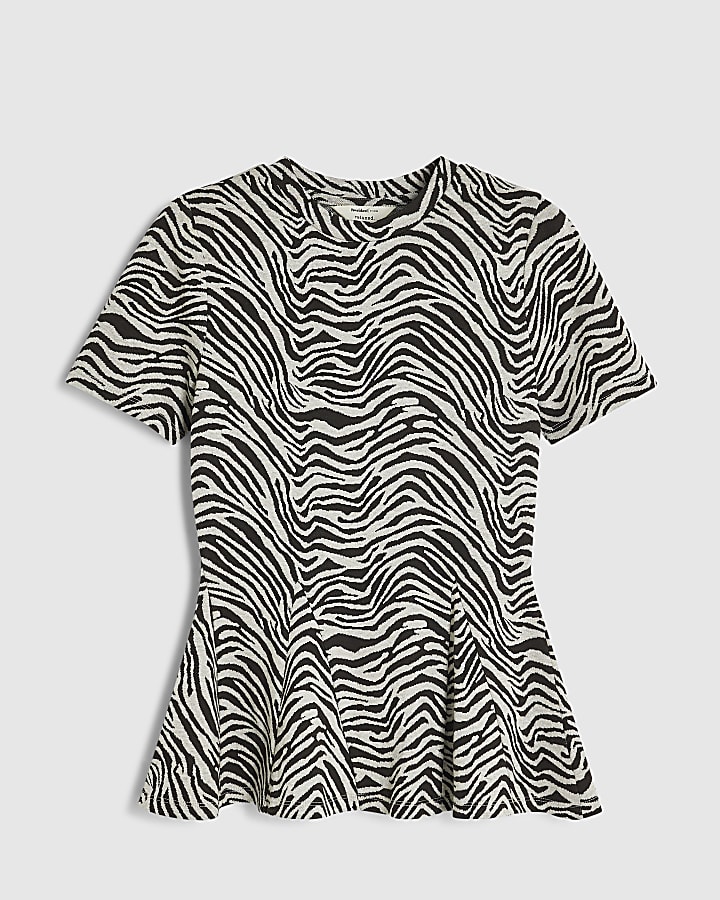 Brown Zebra Print Peplum Top