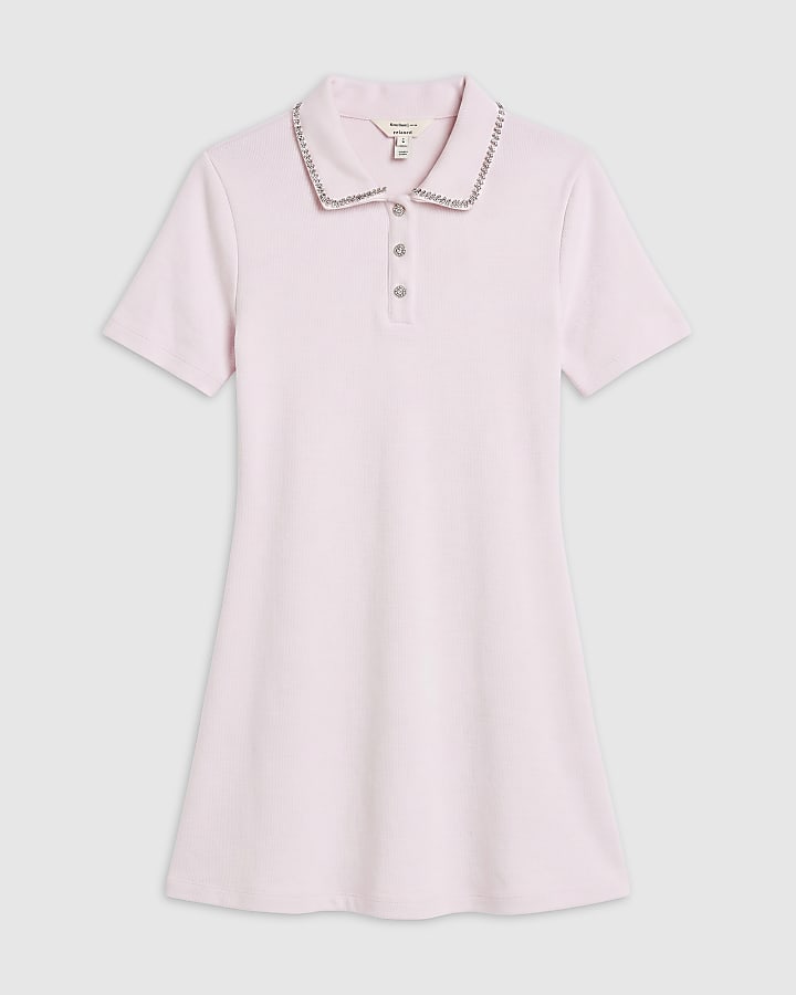 Pink Short Sleeve Cosy Diamante Mini Dress