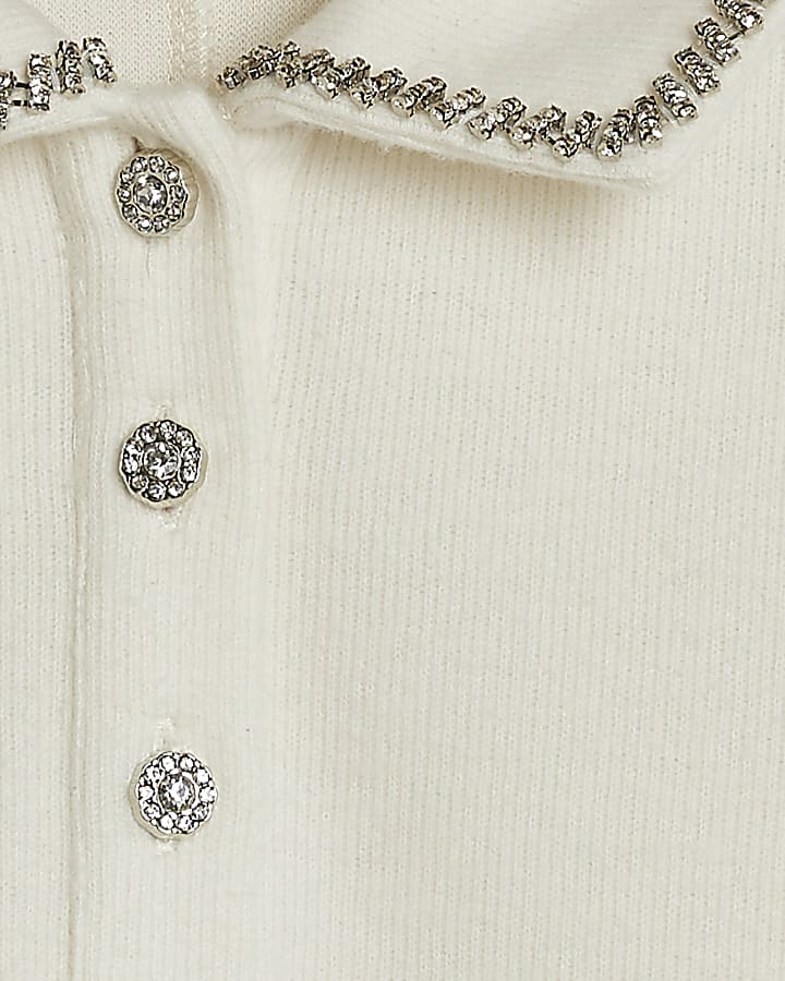 Cream Short Sleeve Cosy Diamante Mini Dress