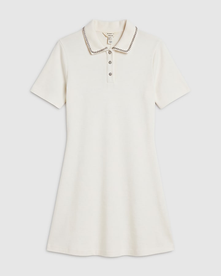 Cream Short Sleeve Cosy Diamante Mini Dress