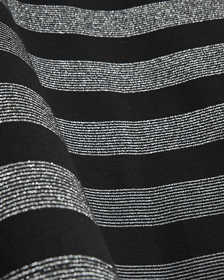 Silver Funnel Neck Metallic Stripe Cape Top