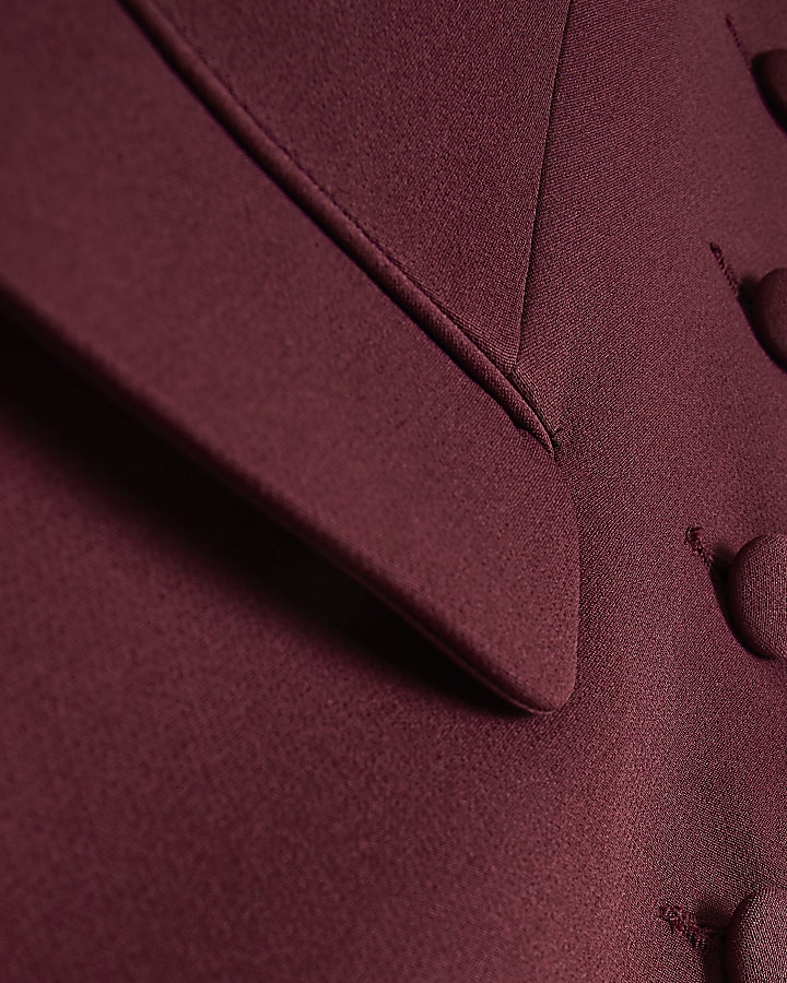 Burgundy Lace Trim Blazer Dress