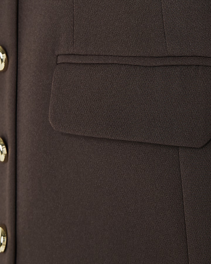 Brown Button Down Lace Trim Blazer Dress