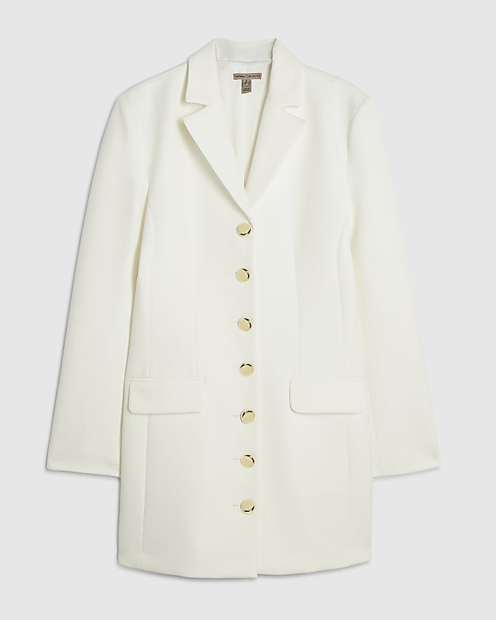 Cream Button Blazer Dress