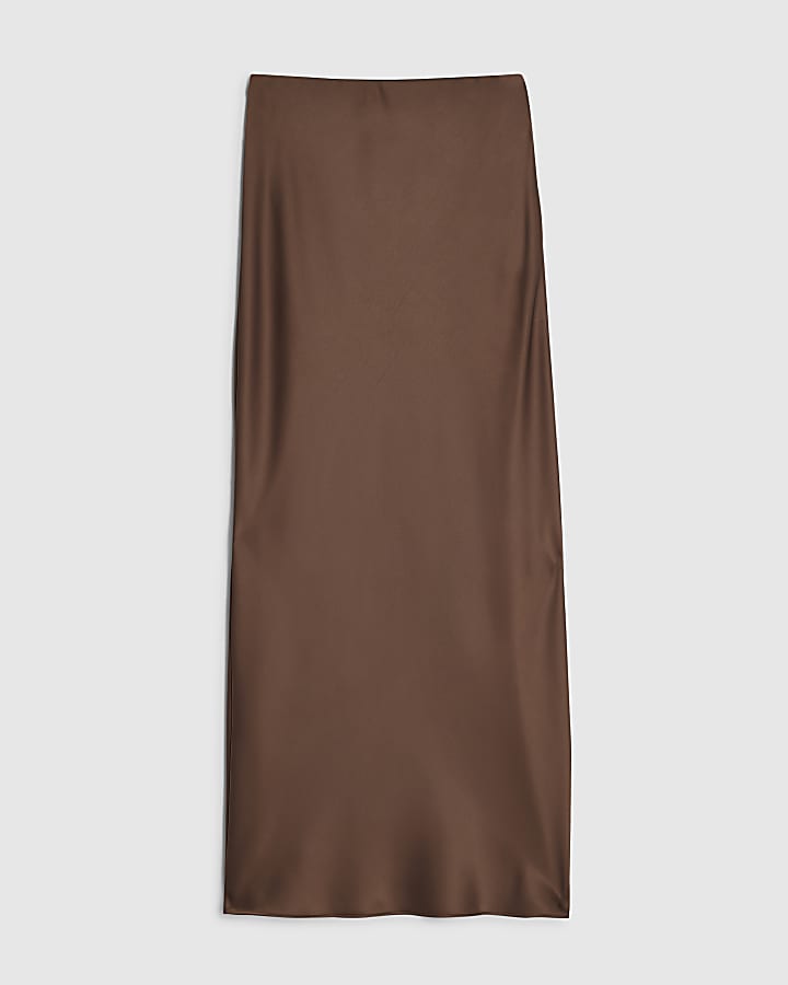 Brown Satin Bias Maxi Skirt