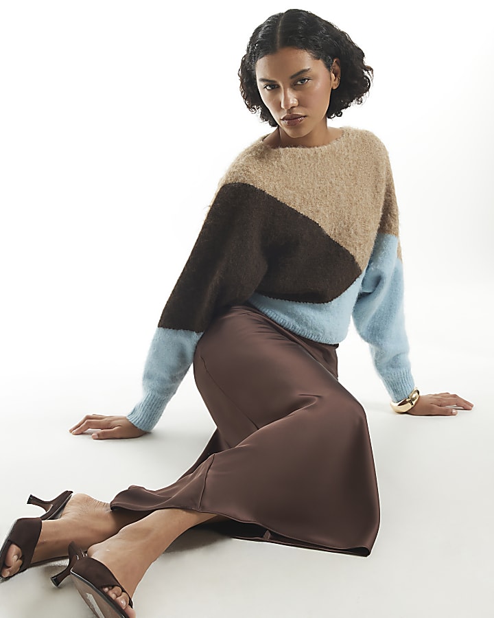 Brown Satin Bias Maxi Skirt