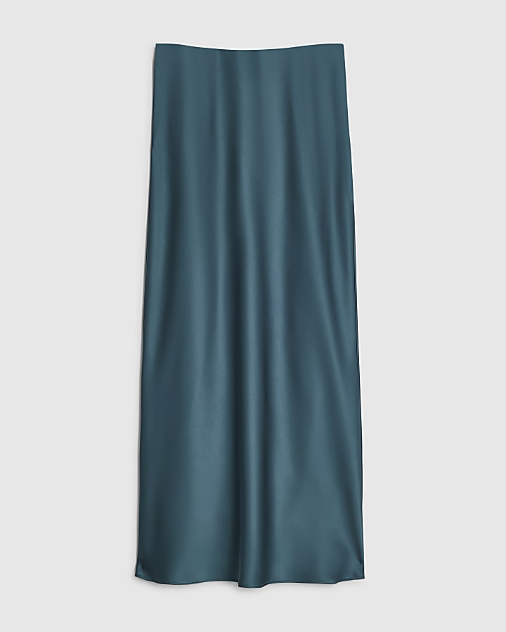 Blue Satin Bias Maxi Skirt
