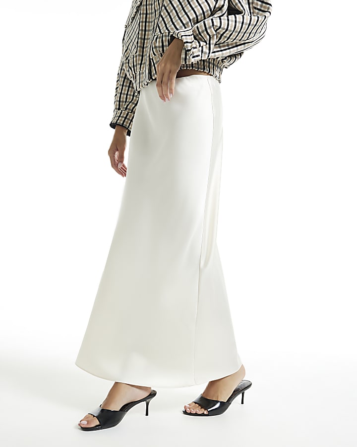 Cream Satin Bias Maxi Skirt