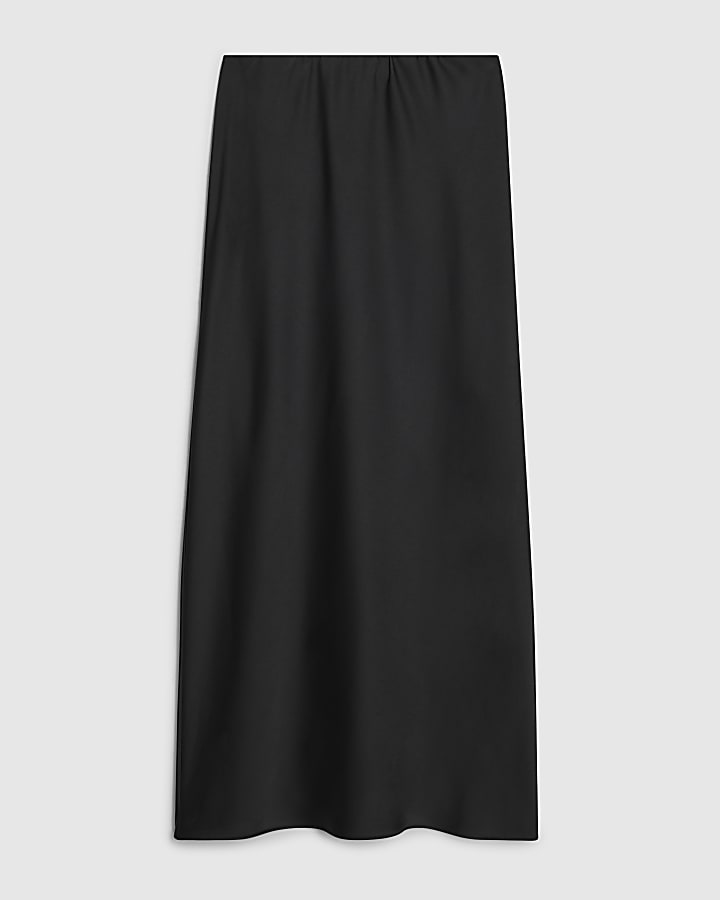 Black Satin Bias Maxi Skirt