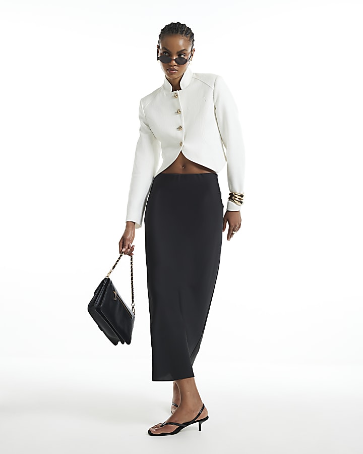 Black Satin Bias Maxi Skirt