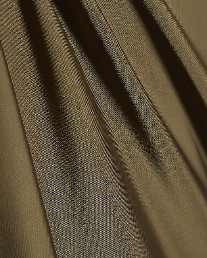 Khaki Satin Bias Maxi Skirt