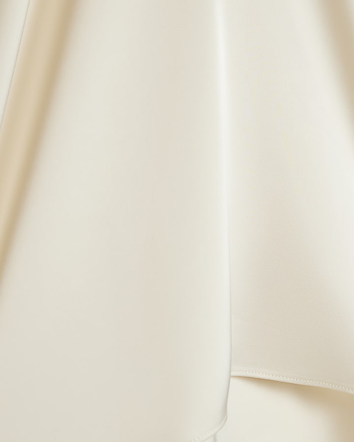 White Satin Turn Back Cuff Blouse