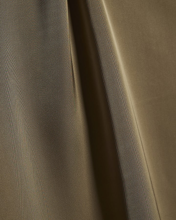 Khaki Satin Turn Back Cuff Blouse