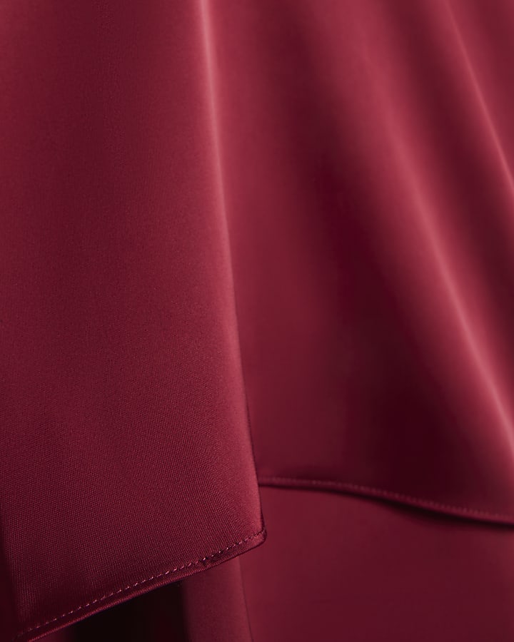 Red Satin Turn Back Cuff Blouse
