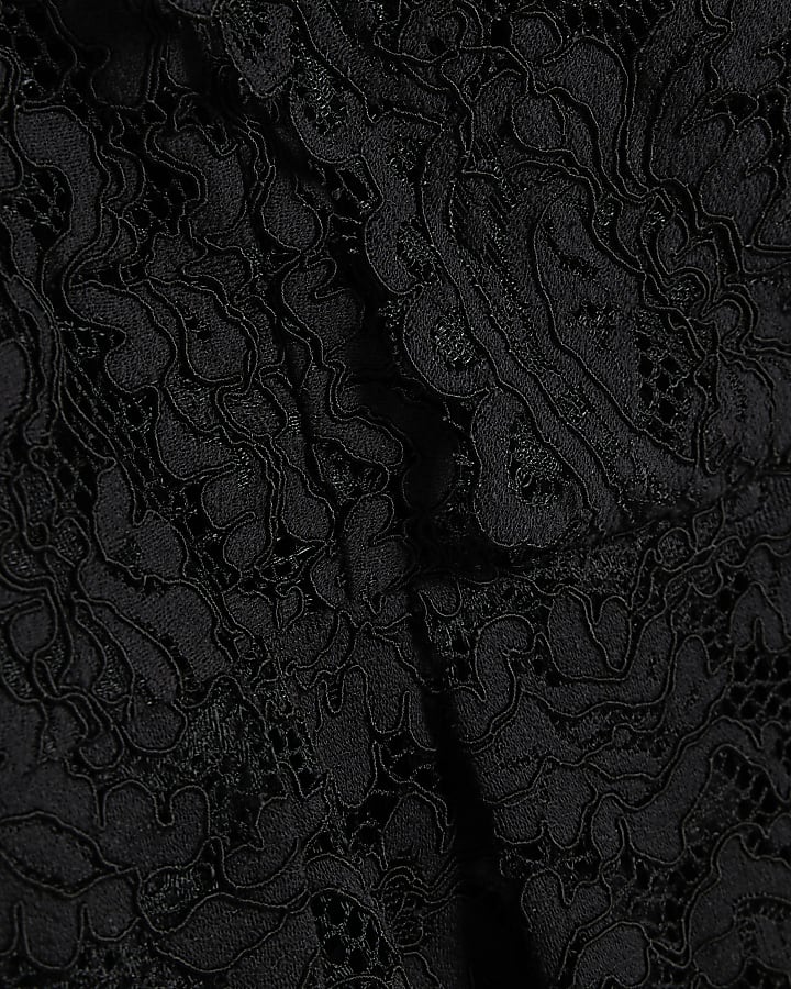 Black Lace V Neck Peplum Top