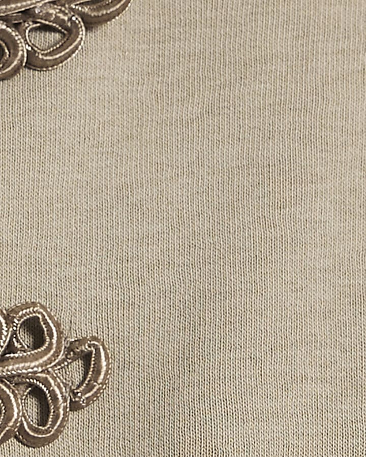Beige Long Sleeve Frogging Zip Sweatshirt