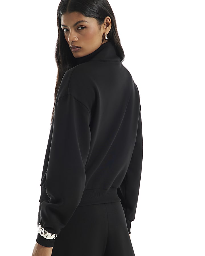 Black Long Sleeve Frogging Zip Sweatshirt