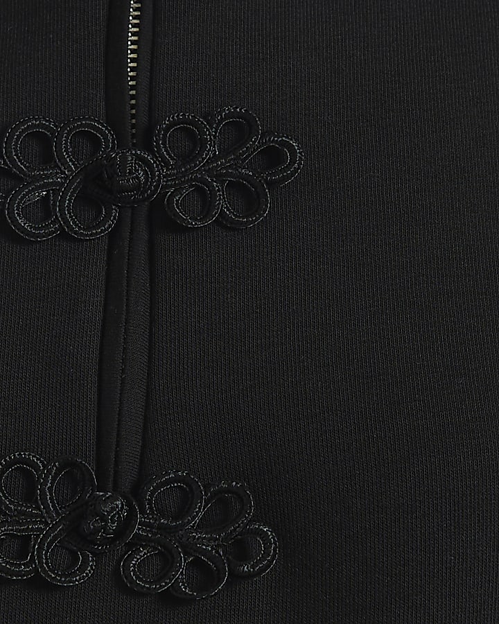 Black Long Sleeve Frogging Zip Sweatshirt
