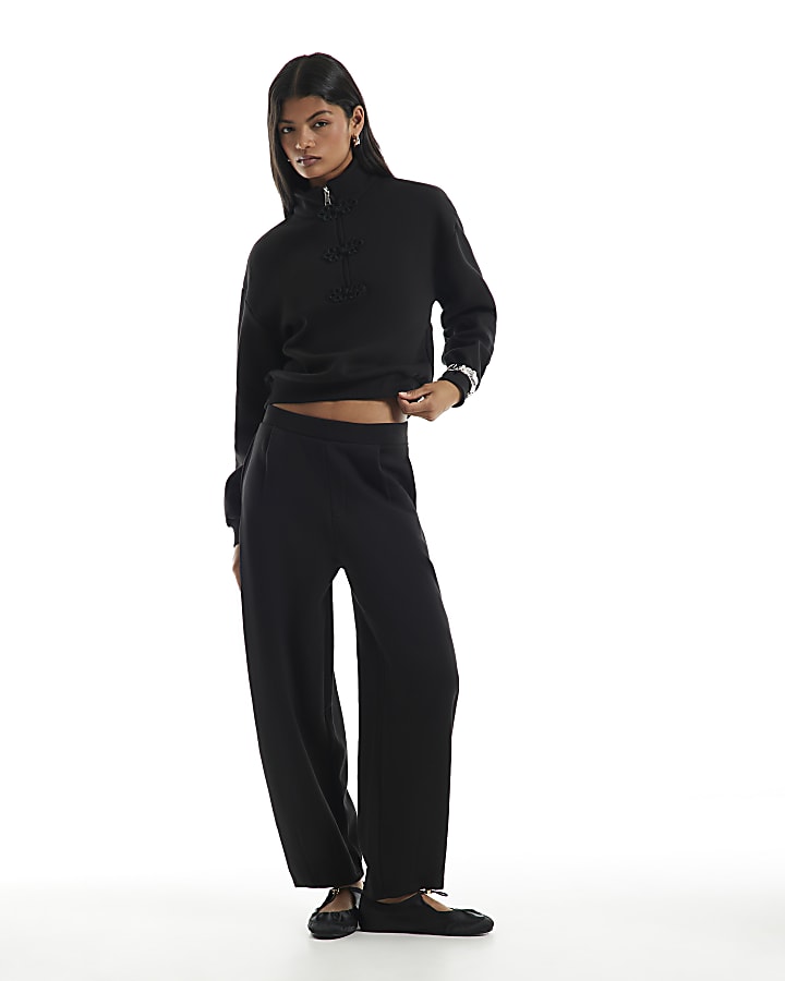 Black Long Sleeve Frogging Zip Sweatshirt