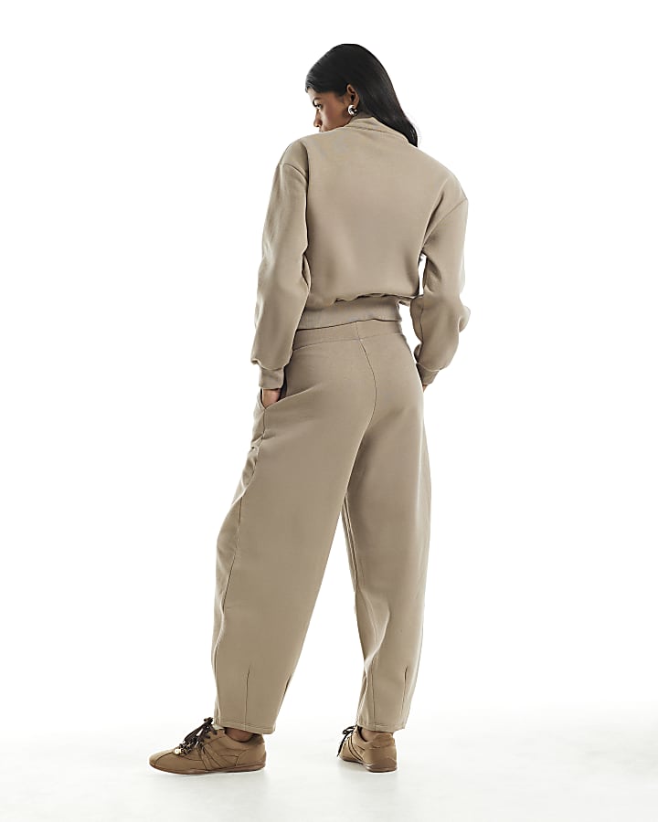 Beige Barrel Leg Joggers
