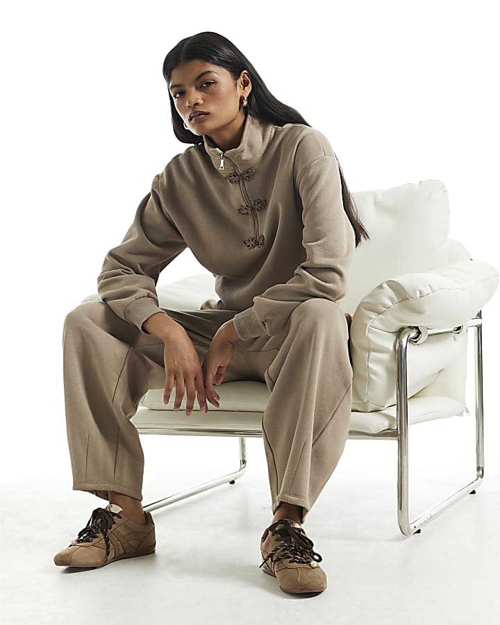Beige Barrel Leg Joggers