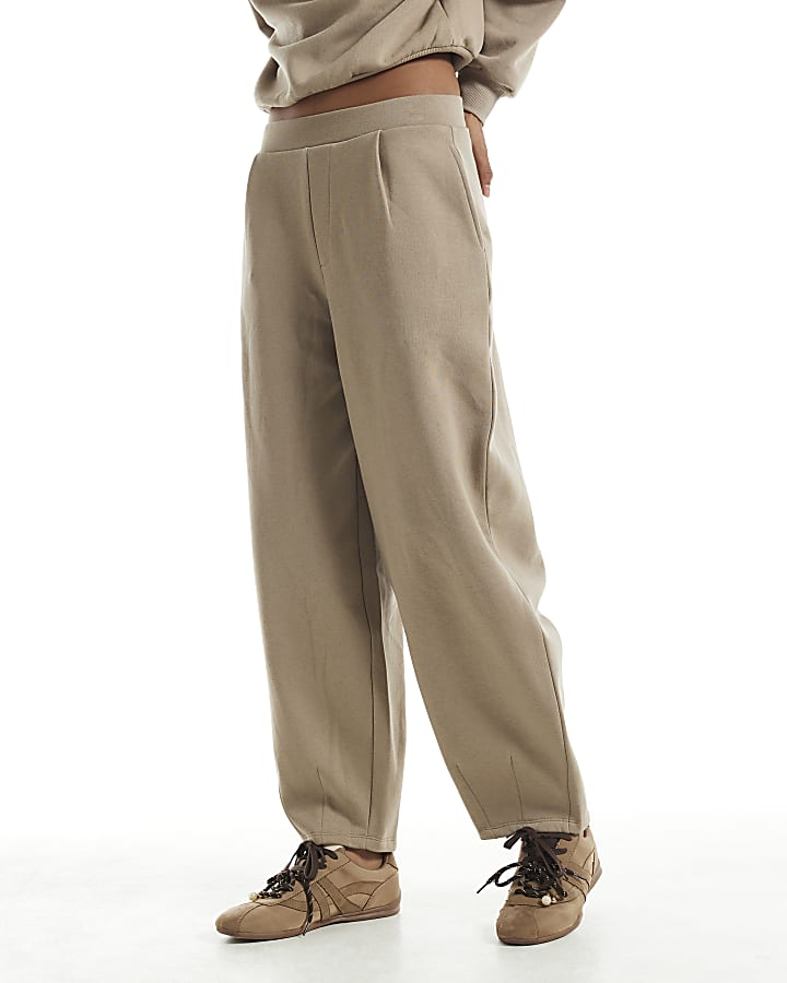 Beige Barrel Leg Joggers