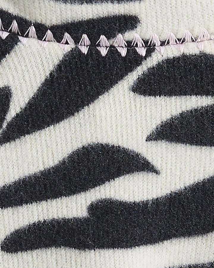 Cream Zebra Print High Neck Long Sleeve Top