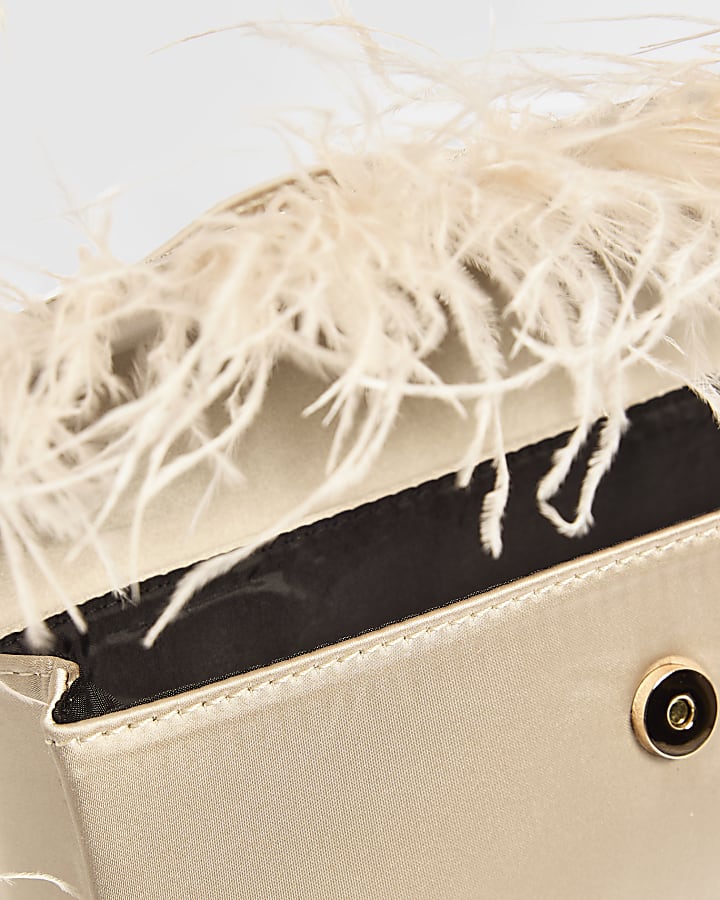 Pink Satin Feather Mini Tote Crossbody Bag