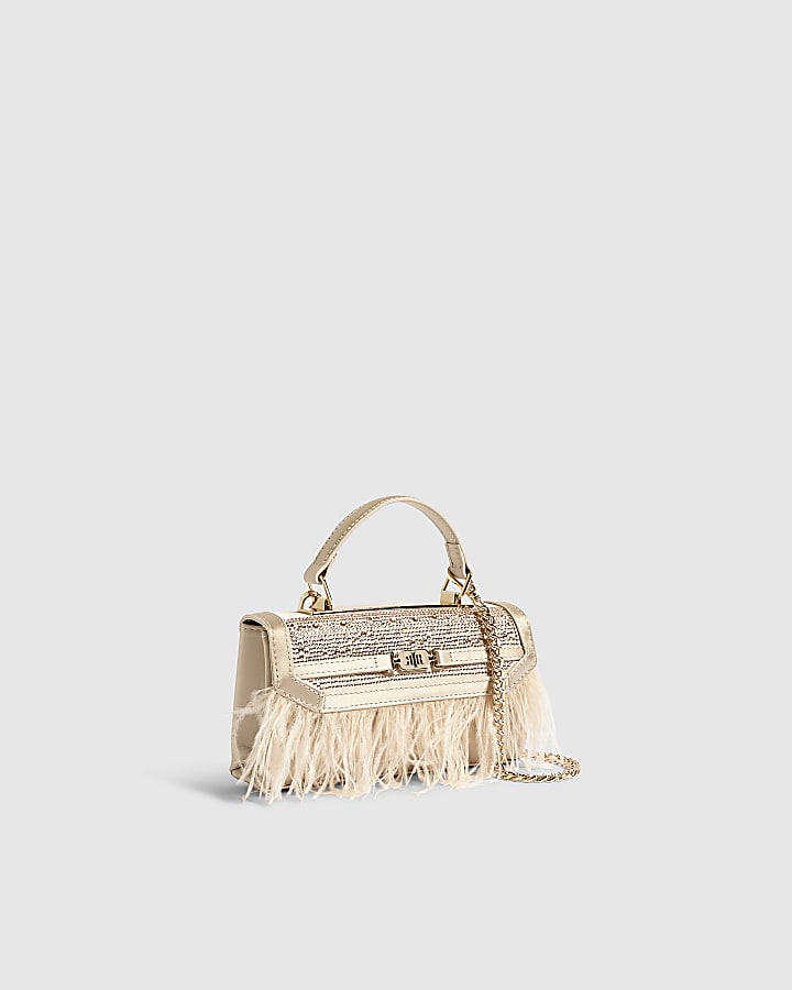 Pink Satin Feather Mini Tote Crossbody Bag