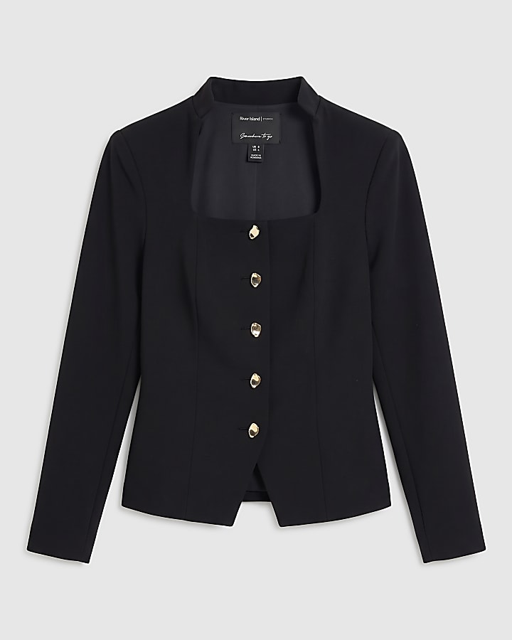 Black Stand Cup Collar Jacket