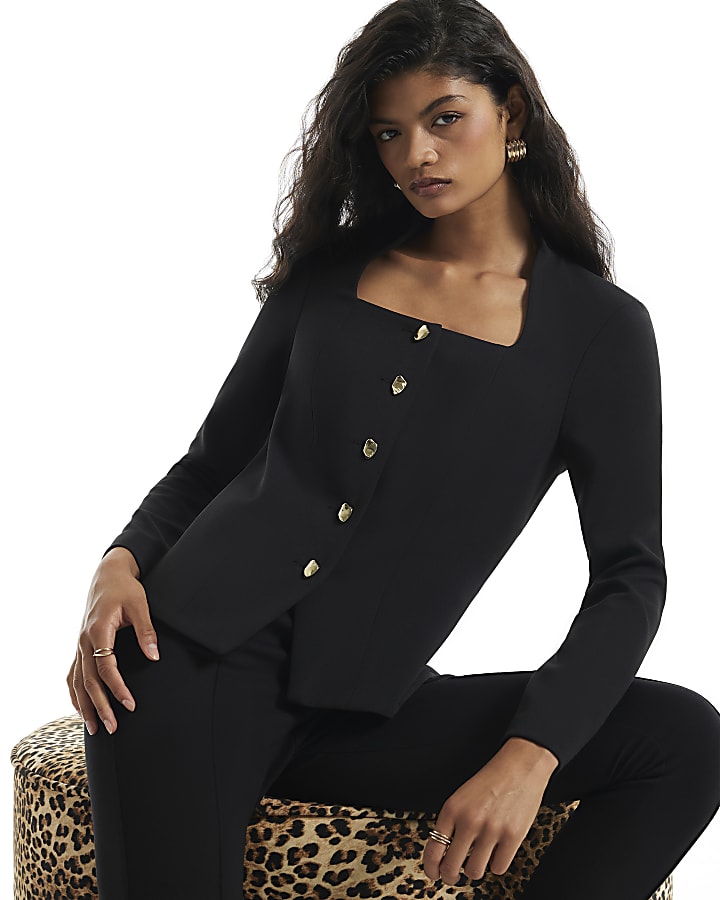 Black Stand Cup Collar Jacket