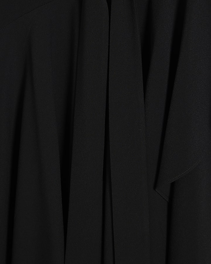 Black Wrap Style Hanky Hem Midi Dress