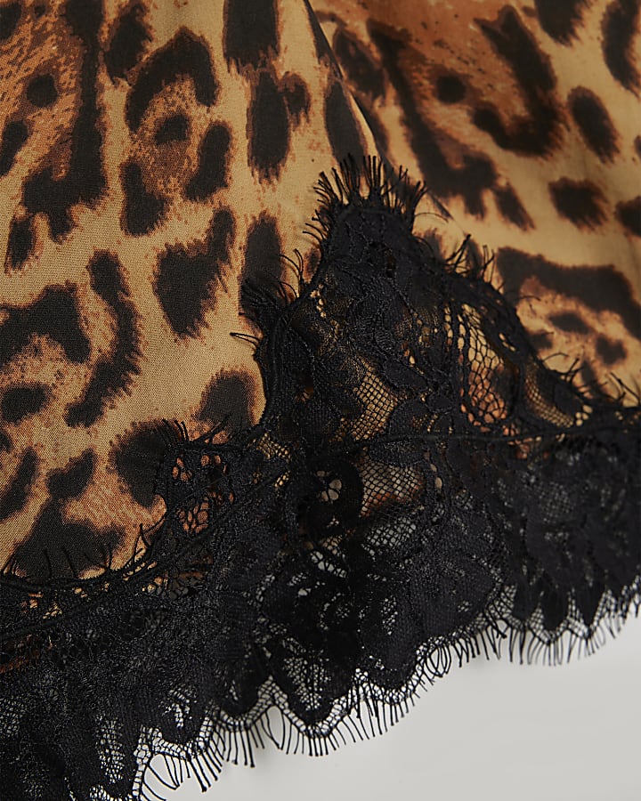 Petite Brown Leopard Print Lace Mini Skirt