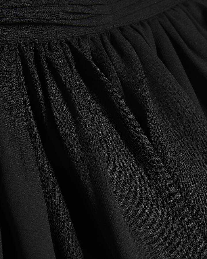 Black Funnel Neck Sheer Top