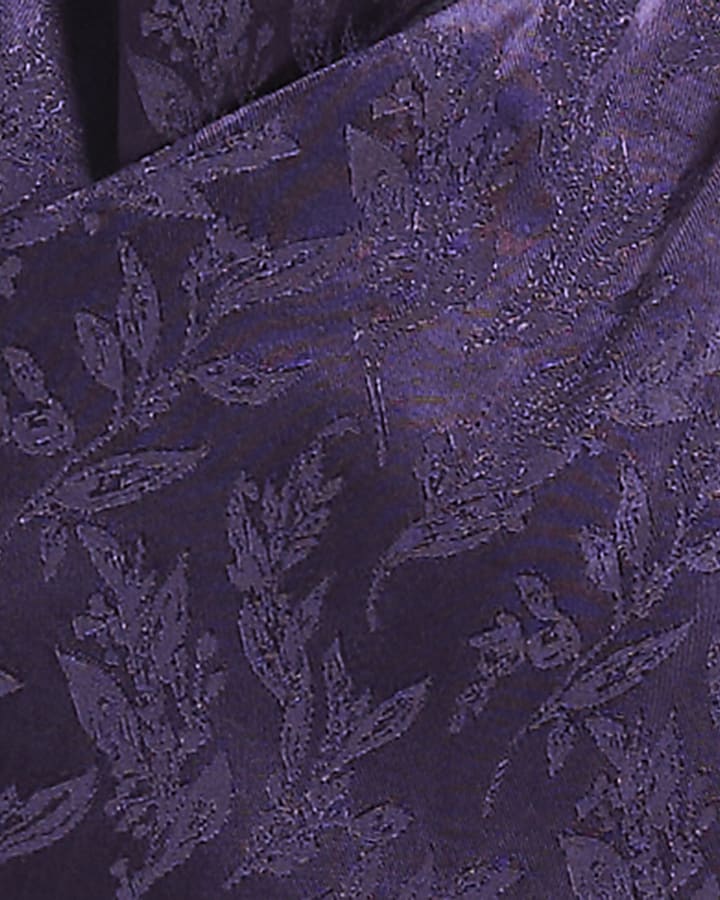 Purple Satin Jacquard Button Wrap Top