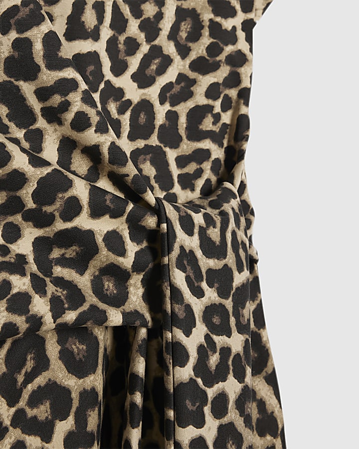 Brown Premium Leopard Print Tie Midi Dress