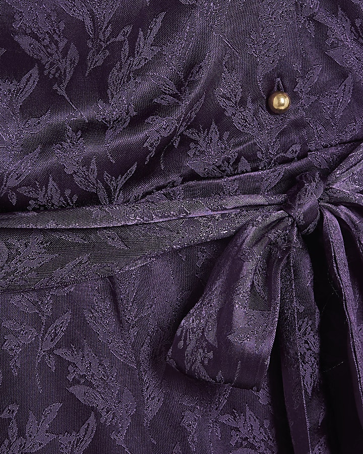 Purple Satin Jacquard Wrap Jumpsuit