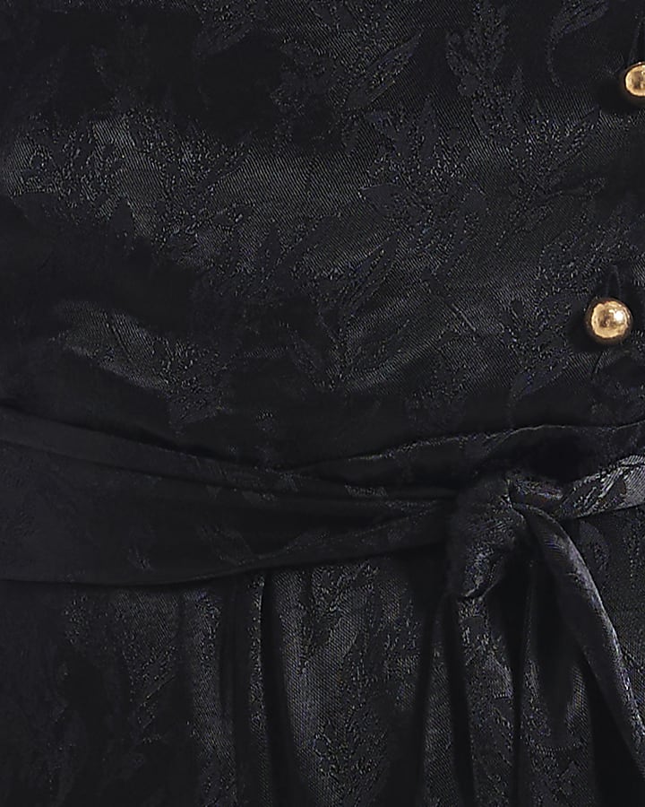 Black Satin Jacquard Jumpsuit