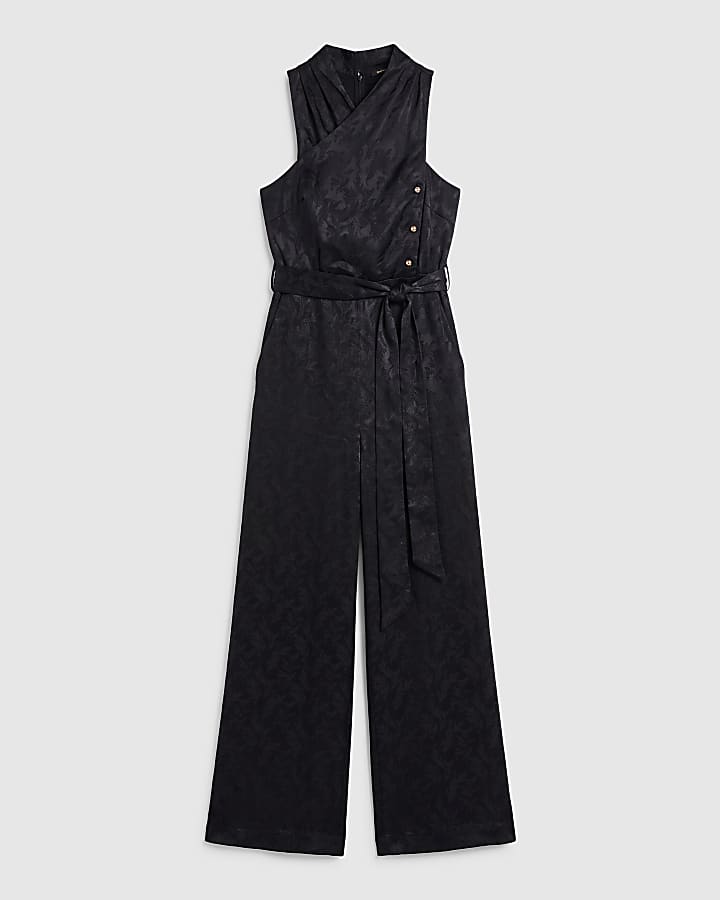 Black Satin Jacquard Jumpsuit