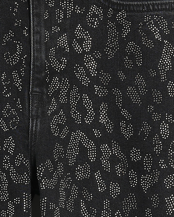 Black Leopard Diamante Cigarette Jeans