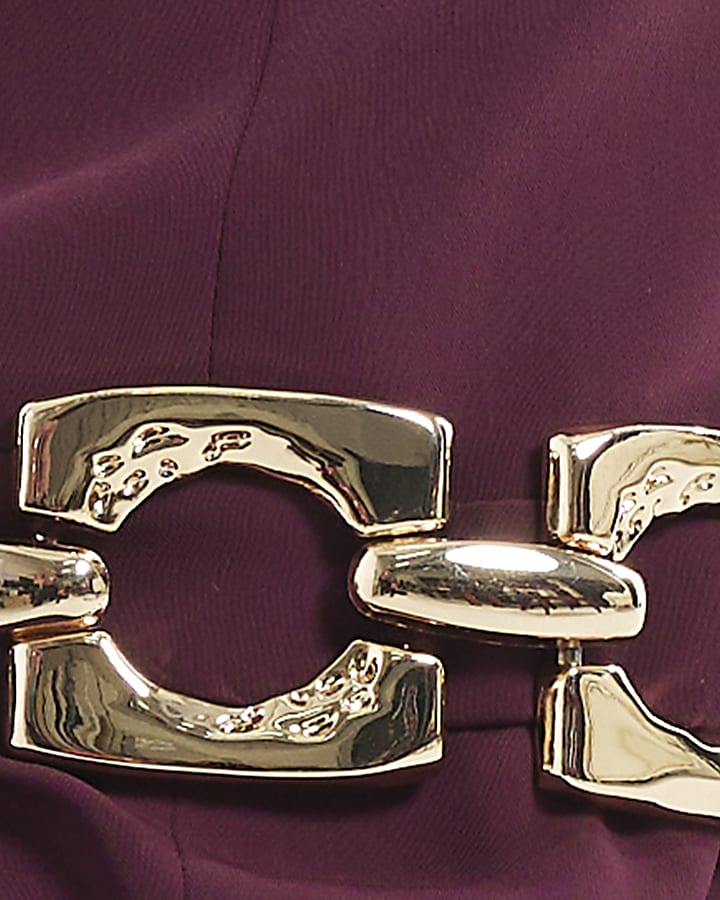 Burgundy Pleated Gold Buckle Mini Dress
