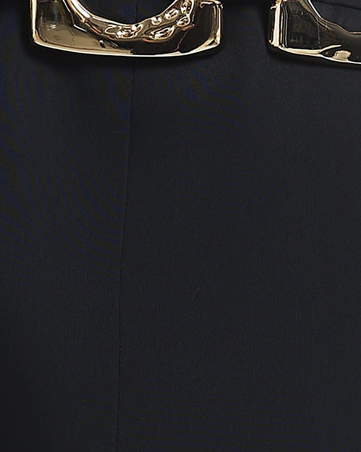 Black Pleated Gold Buckle Mini Dress