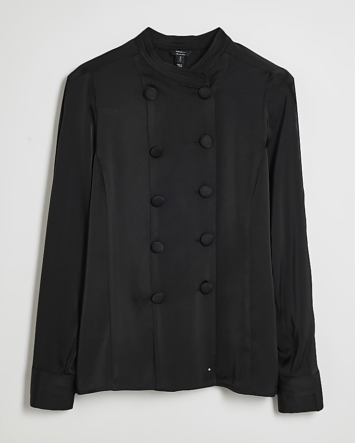 Black Military Button Shirt