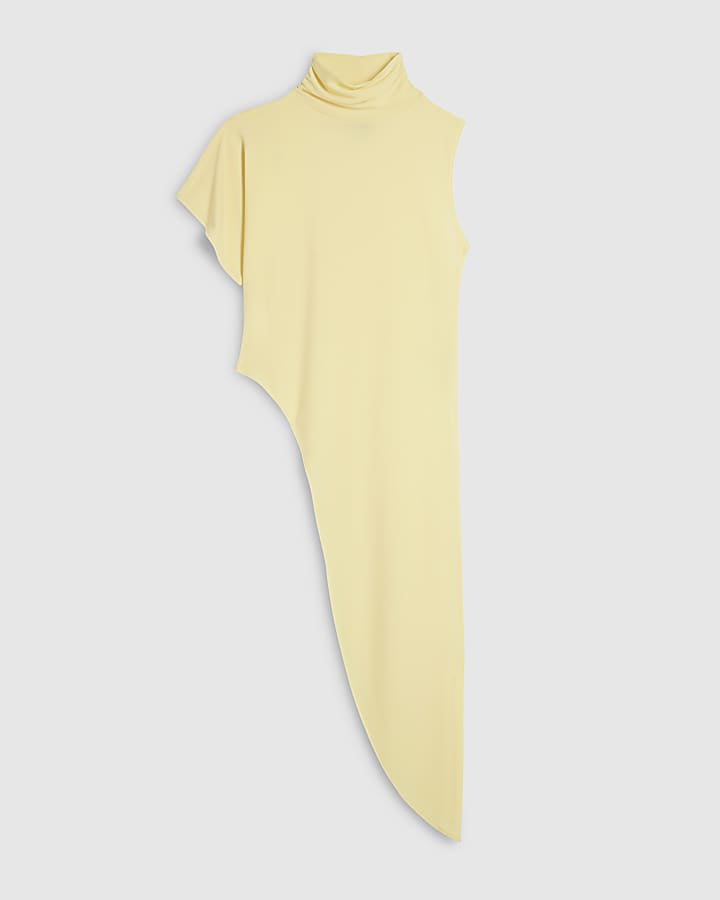 Yellow High Neck Asymmetric Flowing Top