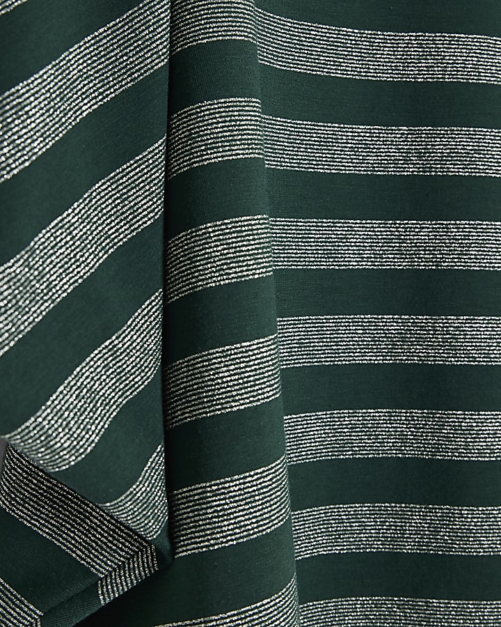 Green Funnel Neck Metallic Stripe Cape Top