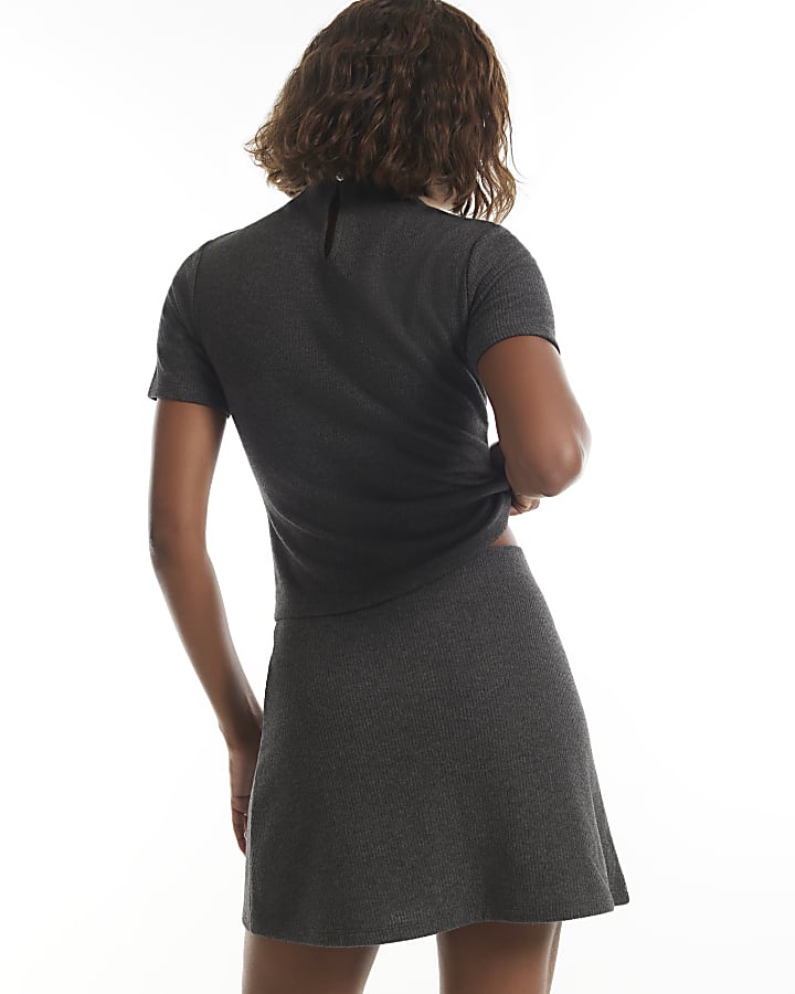 Grey Embellished Cosy Mini Skirt